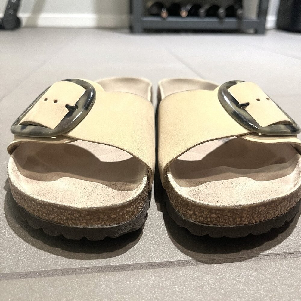 Madrid Big Buckle Nubuck Leather Almond Sandals Size EU 39 (8-8.5 US)